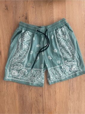 ROMWE Mint Green Bandana Print Drawstring Shorts